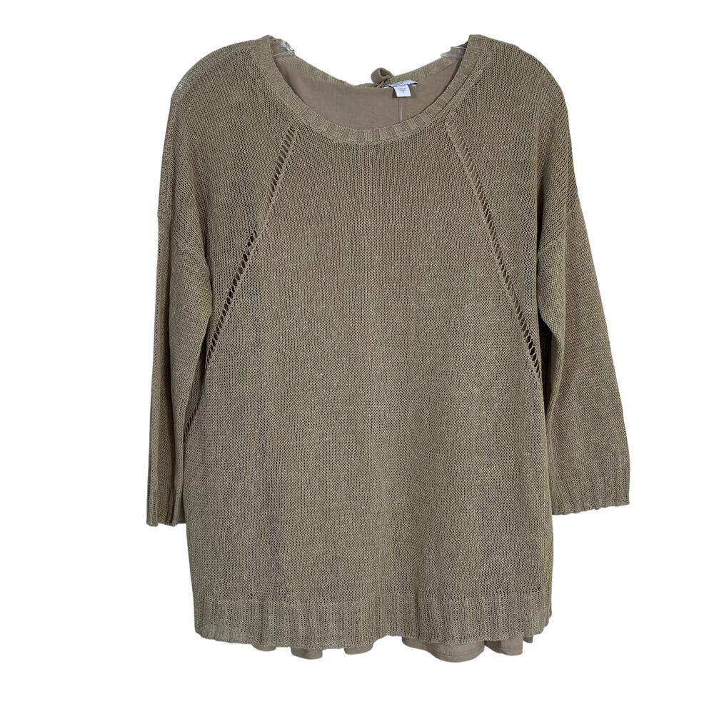 J.Jill Sz S Tan Layered Raglan Sleeve Open-knit Sweater Slouchy Relaxed Fit